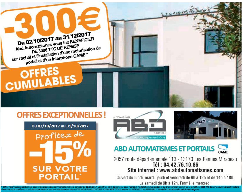 promotion portail aluminium électrique entre  Aix en Provence (13100) et Gardanne (13120) chez abd automatismes Les Pennes Mirabeau (13170)
